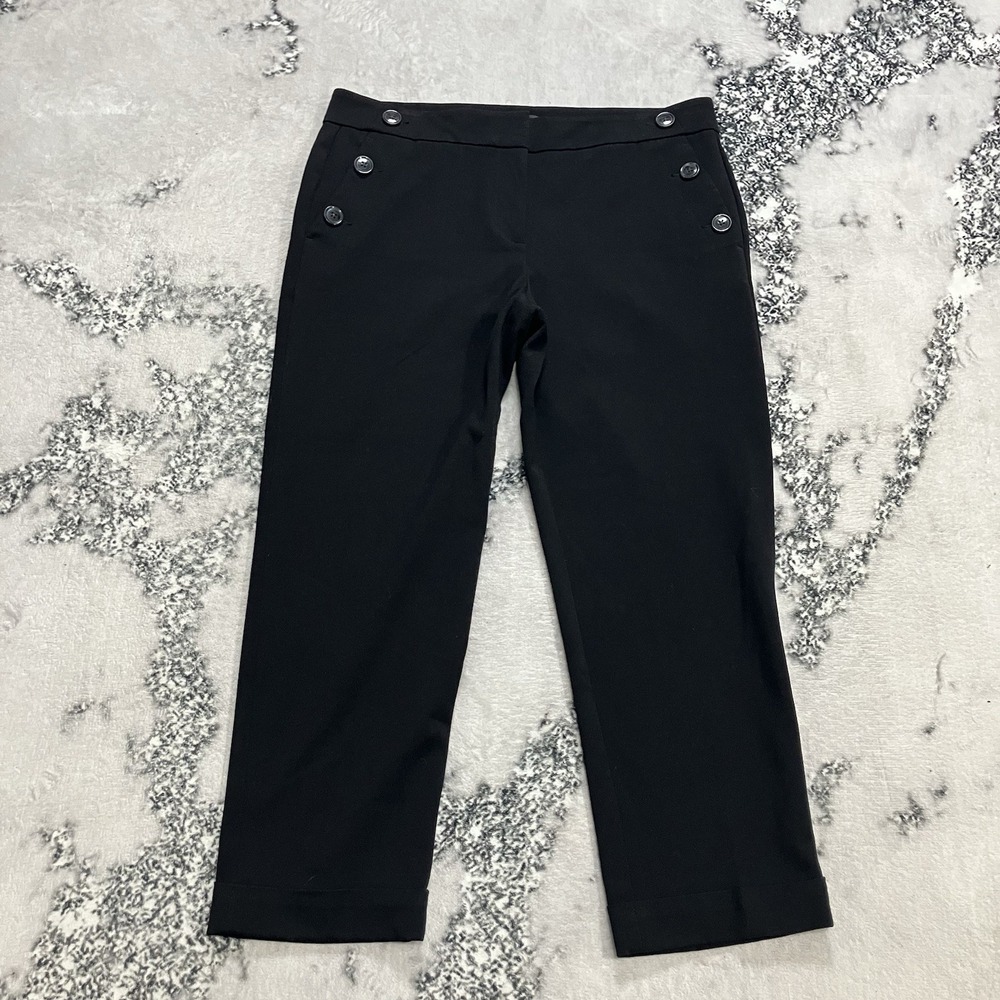 LOFT Petites Black Sailor Button Crop Pants Womens Sz‎ 8P Cuffed Ankle Career
